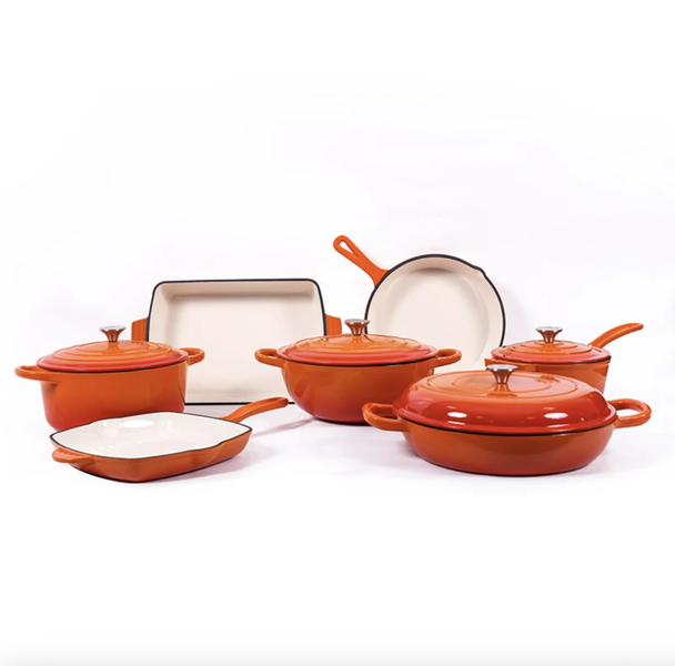 11 Piece Enameled Cast Iron Modern Non-Stick Cookware Set