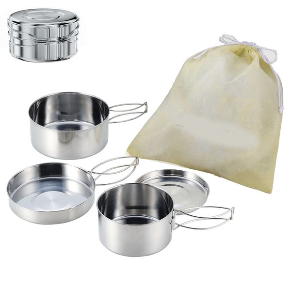 4 Piece Stackable Stainless Steel Camping Pots &amp; Pans Set FX-9115-3
