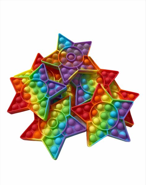 Rainbow Coloured Star pop It Fidget Toys - Bulk Pack of 10