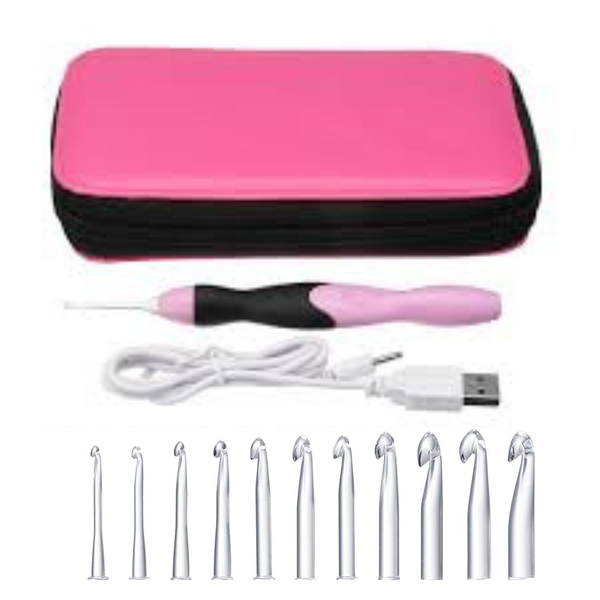 Lighted Crochet Hook Set with interchangeable heads &amp; Ergonomic Grip Handle