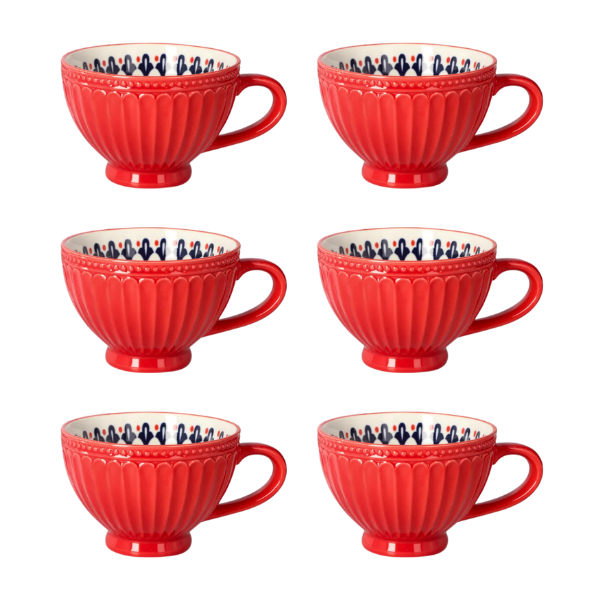 6-Piece Red Porcelain Bohemian-Style Cup Set - 355ml