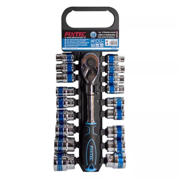 Fixtec 1/2" 19 Piece Industrial Dr Ratchet Wrench Socket Set