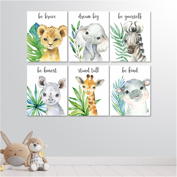 Safari Animals Be Bold in Leaves - A3 - 29cm x 42cm -6 Set