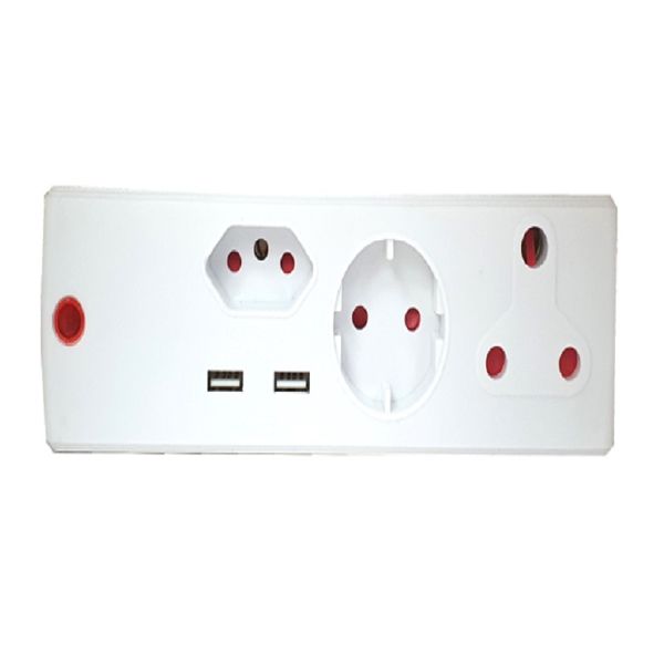 LED Power 3 Way Adapter + 2 USB Charging Ports 2.1A