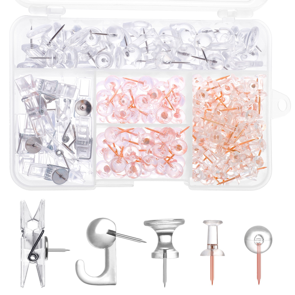 200 Pieces of 5 Transparent Push Pins, Suitable for Soft Wooden Boards