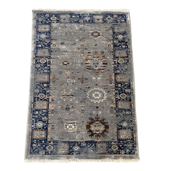Grey Blue Soft Floral Runner Rug - 120 x 80 cm