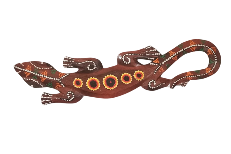 Gecko Hand Painted Brown Wood Decor - 50cm