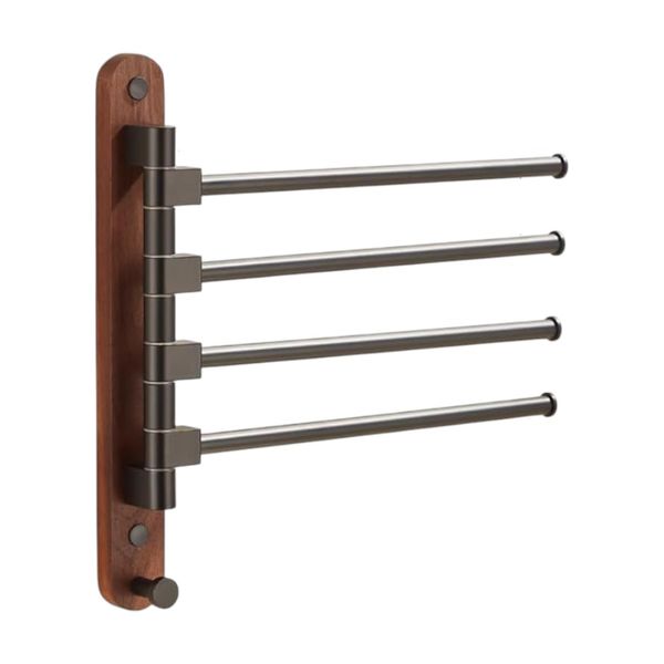 Modern Wall-Mounted 4-Bar Rotating Walnut Towel Rack - Brown/Black