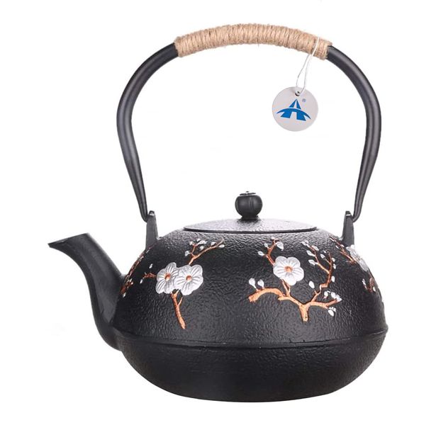 ALANES 1200ML Cast Iron Teapot Tea Kettle with Stainless Steel Infuser