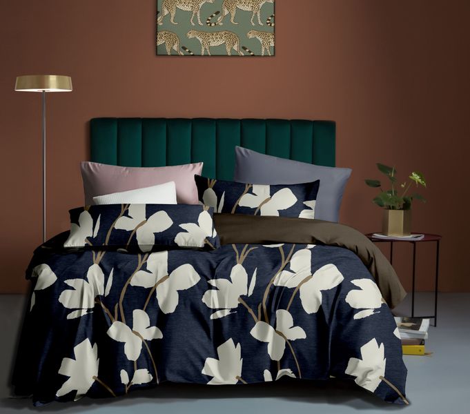 Linen Boutique - Duvet Cover Set Reversible-Florist-GoldenrodNavy