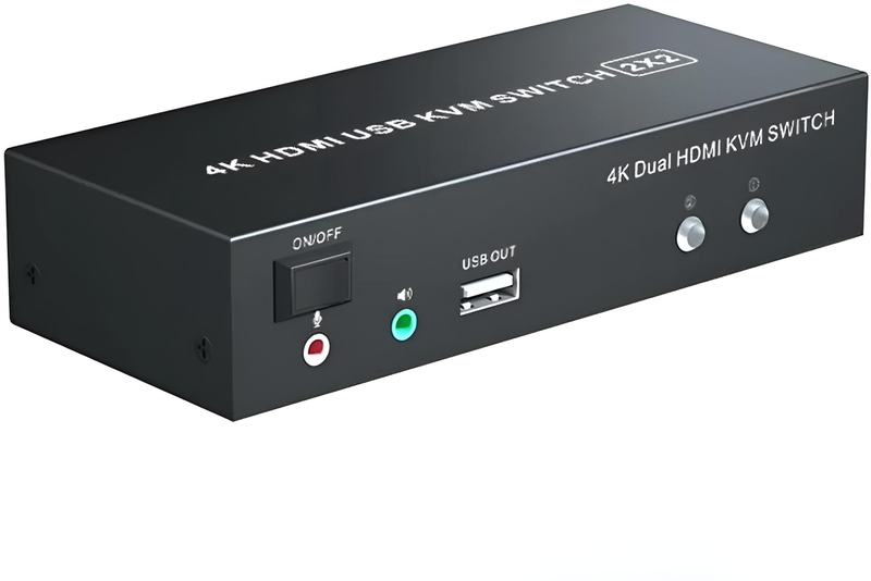USB 3.0 HDMI KVM Switch Dual Monitor 4K@60Hz, KVM Switch for 2 Computers