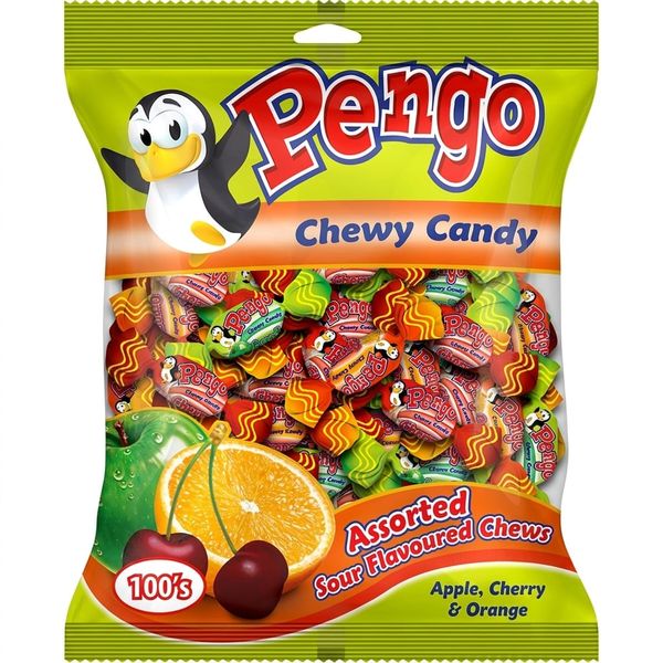 Pengo Sour Flavoured Chewy Candy Bulk Pack (100s) - Apple, Cherry &amp; Orange