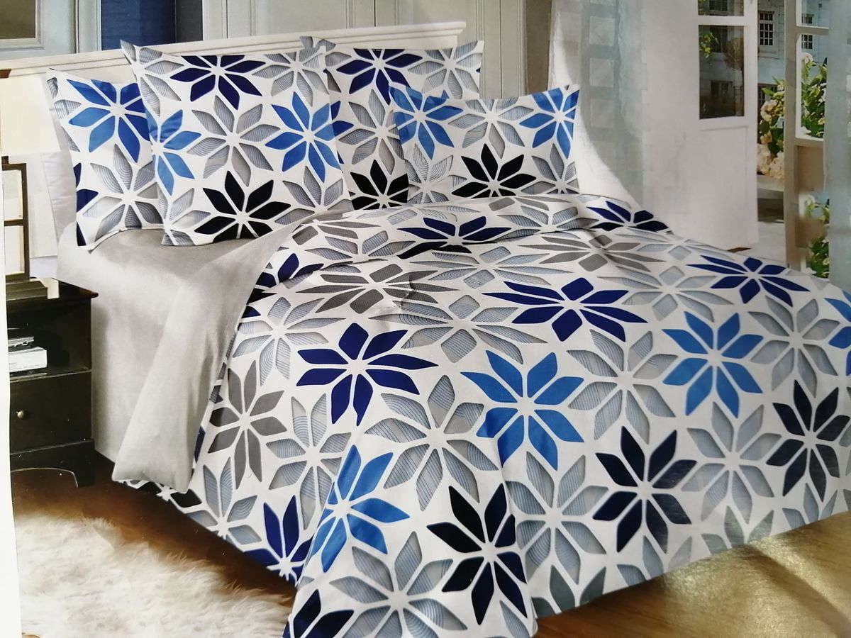 5 Piece Quilt Set Blue Flowered Bedspread Set Buy Online in South