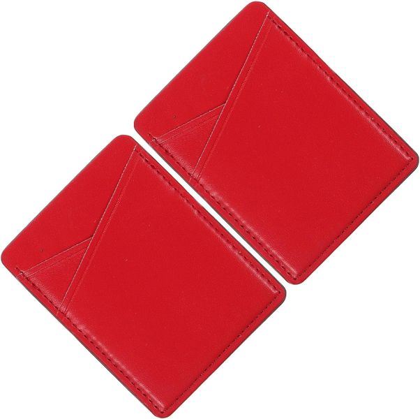 PU Leather Stick-On Phone Card Holder Wallet for Cellphone Back, Red