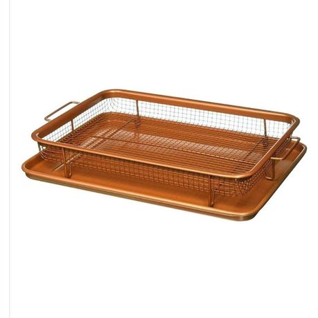 2pcs Rectangular Copper Crisper Non Stick Oven Mesh Baking Tray