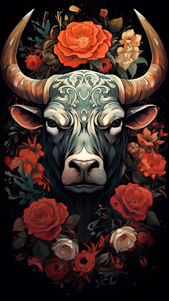 Canvas Wall Art - Bull Surrounded by Flowers - MT0195