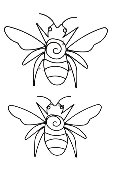 Set Of 2 Black Metal Honey Bee Wall/Garden Art