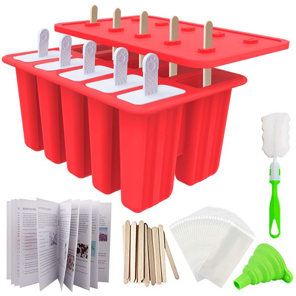 10 Pieces Silicone Popsicles Molds Ice Lolly Ice Cream Homemade Reusable Stick
