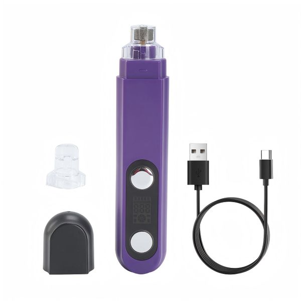 Purple 5-Speed Electric Pet Nail Grinder: Dual LEDs, LCD Screen &amp; Laser