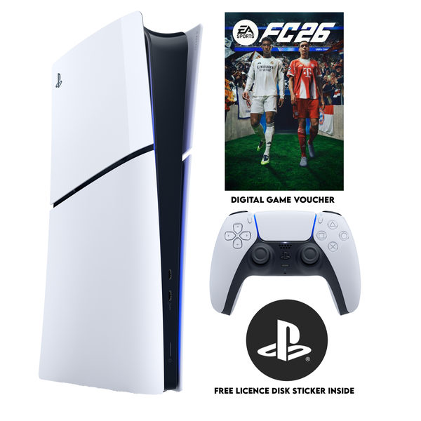 PS5 Playstation 5 Slim Digital and EA SPORTS FC 26 with PS Sticker