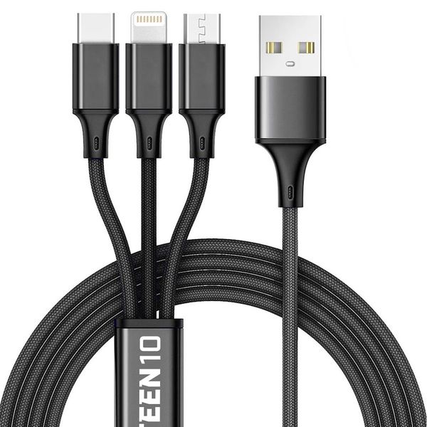 3-in-1 1.2M USB Charging Cable (Type-C /Micro USB /Lightning) - 3 Pack