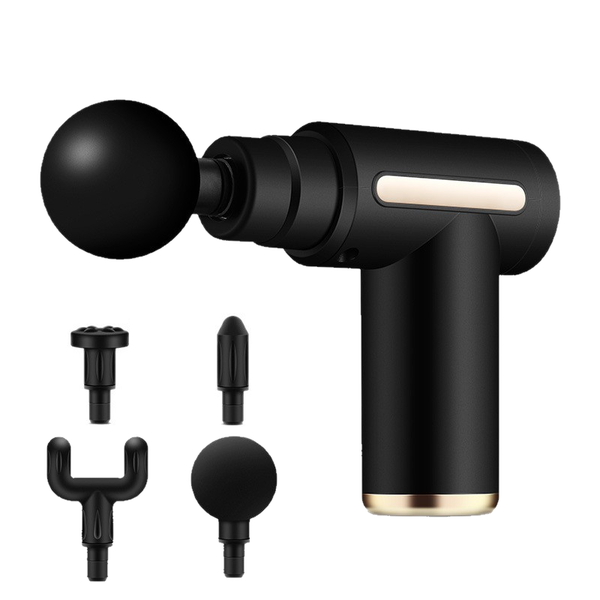 Portable Percussion Massage Gun - 4 Heads - 6 Speed - USB-C - Black