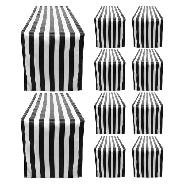 10 Pack Table Runner Polyester Decor Classic Black And White Striped