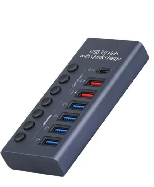 Independent Switch High Quality 7 Ports USB 3.0 5Gbps Hub With Quick Charge