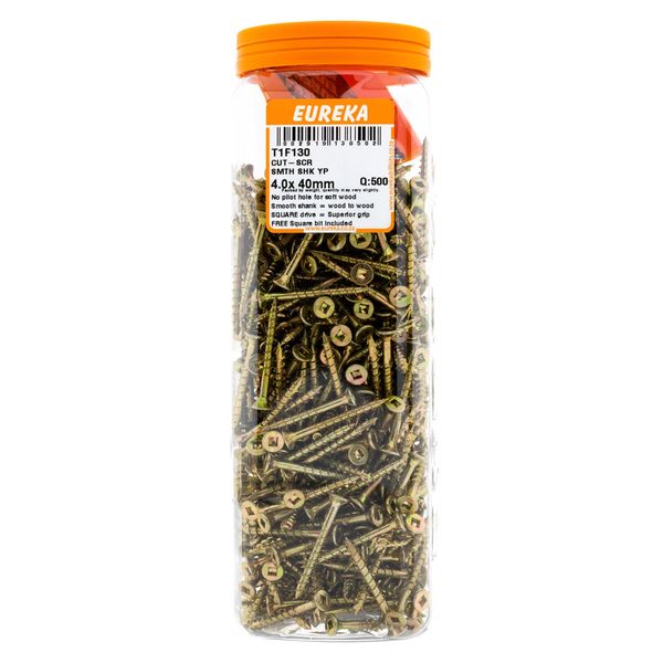 EUREKA Cut-Screw Smooth Shank Yellow Passivated 4 x 40mm Q:500 T1F130