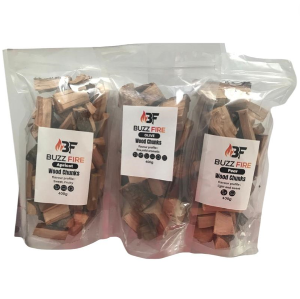 Smoking Wood Chunks TRIO - 1.2kg - Apricot, Olive, Pear - 3 pack