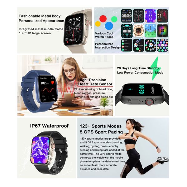 1.96" Smartwatch compatible with Android/iOS Call Function