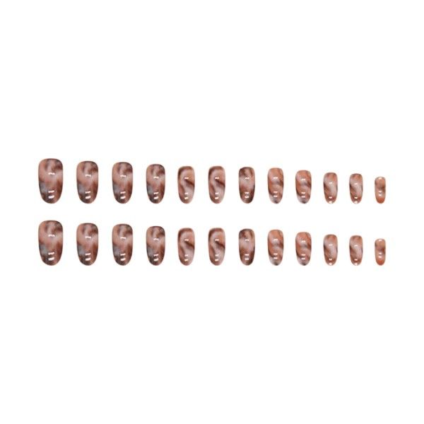 24 Piece - Elegant Oval Shaped Marble Press-On Nails - Multicolor
