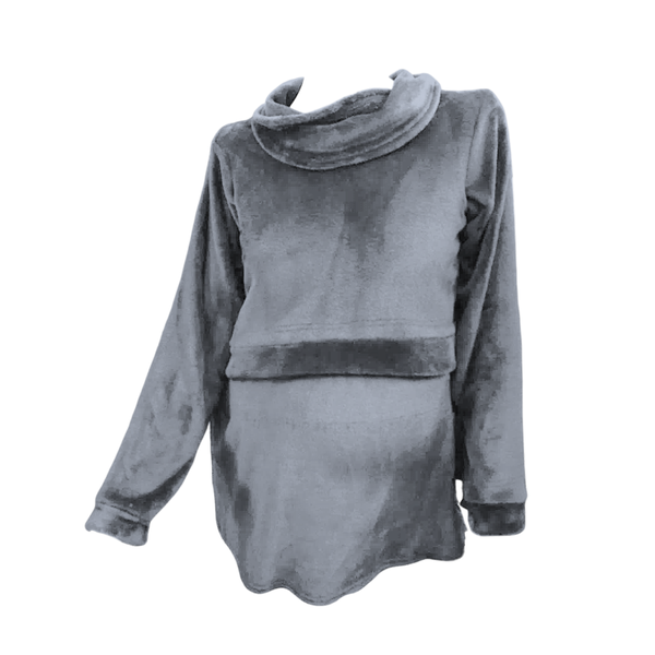 Maternity/Nursing - Fleece Cowl Neck Sweater - Grey