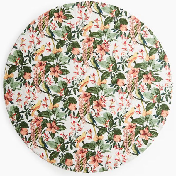 Botanical Bird Print Round Tablecloth - 190 cm Elegant Floral Design