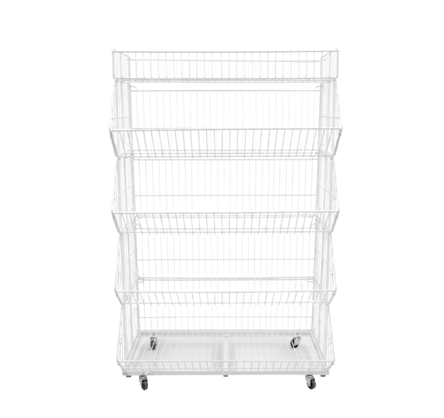 4-Tier Mobile Wire Rolling Display Rack - Heavy-Duty Retail Storage Cart