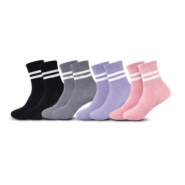 Yoga Socks for Women Non-Slip Pilates Socks with Silicone Grip 4 Pairs
