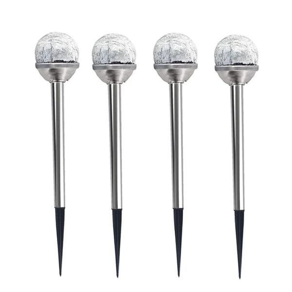 Waterproof Cracked Glass Ball Solar Powered Spike Light RGB 4Piece