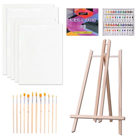 Art Easel Painting Kit with Acrylic Paints, Wooden Easel, Oil Painting Canvas