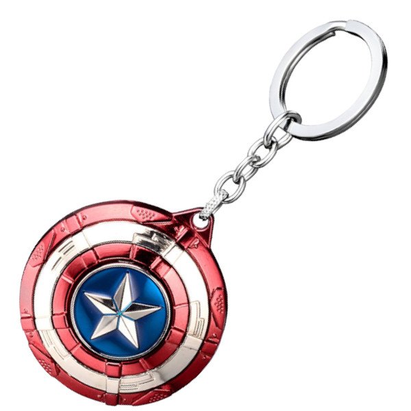 Marvel Inspired Captain America Rotating Shield Design Key Ring - Red/Blue