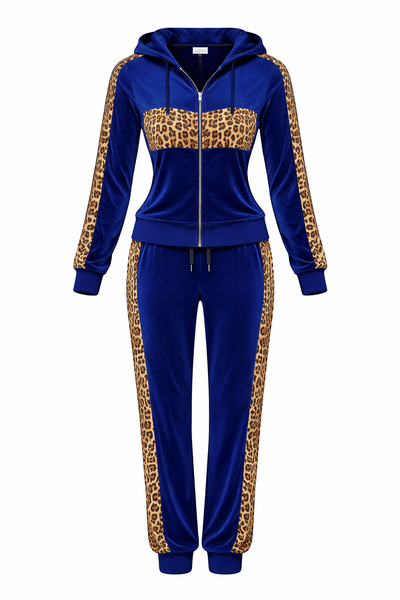 Secret Shield Stylish Casual Two Piece Outfit ,Leopard Panel Jogger Track