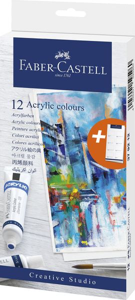 Faber-Castell Value Acrylic paint set 12X20ml + FREE A4 Canvas for Acrylics