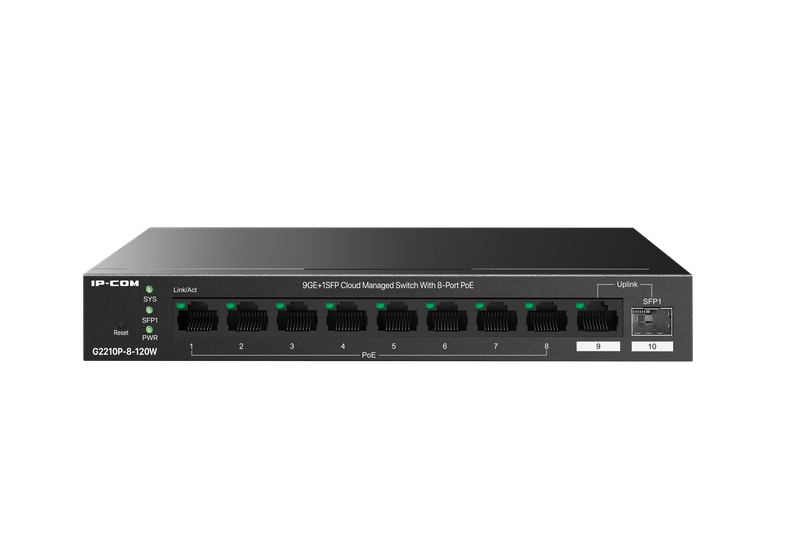 IP-COM G2210P-8-120W | 9GE + 1SFP Cloud Managed PoE Switch