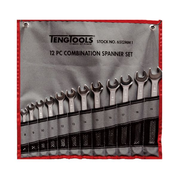 TengTools - 12 Piece Metric Combination Spanner Set in Tool Roll - 6512MM1