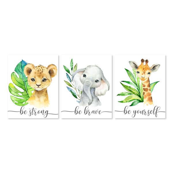 Nursery Wall Art - Baby Animals - Set of 3x A4