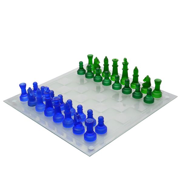 Green &amp; Blue Glass Chess Set