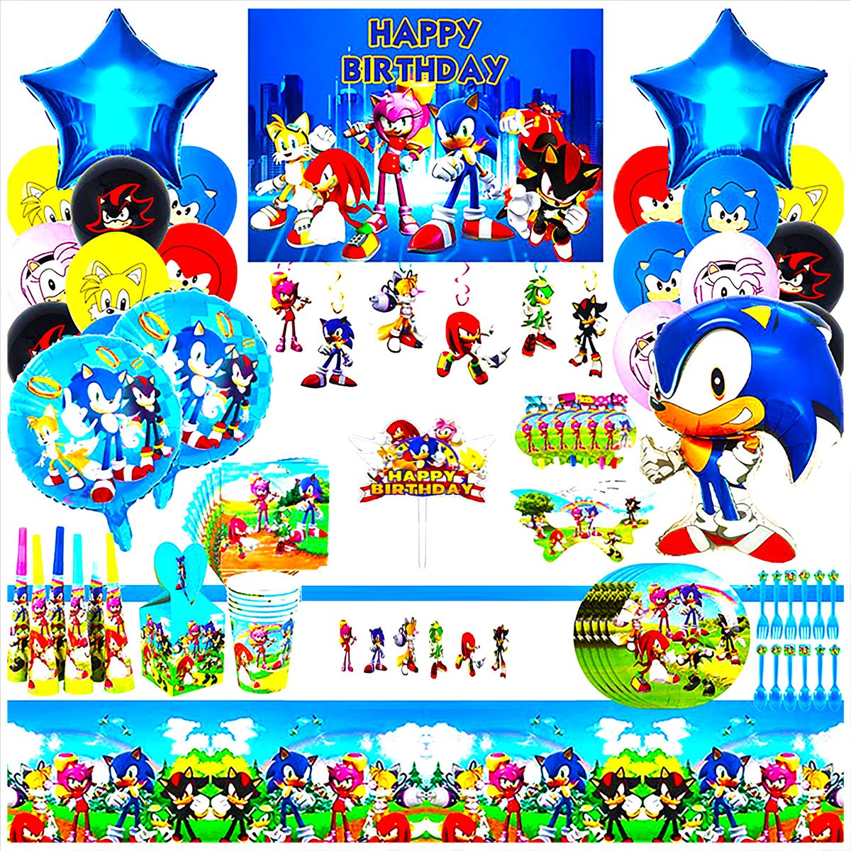 178 Pieces Sonic Birthday Party Supplies Decorations