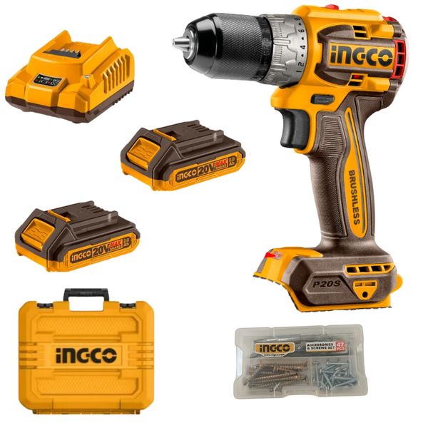 Ingco - Cordless Drill - Brushless - 60NM 20V - 2 x 2.0Ah Battery