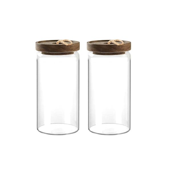 Danny home Acacia Wood Storage Glass Jar Set of 2