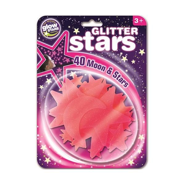 Glow Stars Glitter Stick-on Moon &amp; Stars