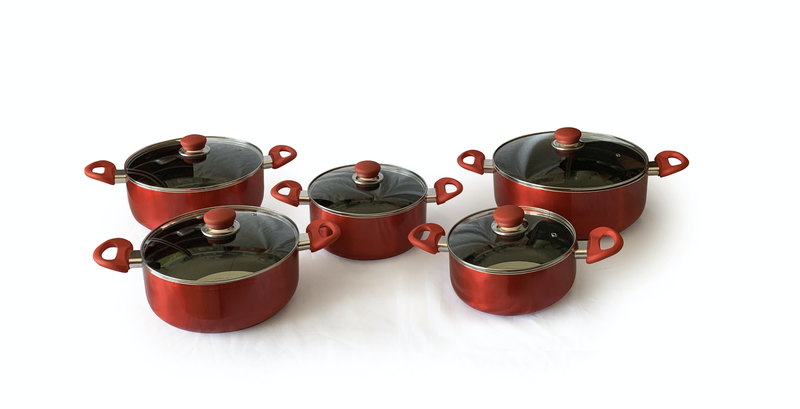 Real Chef Non-Stick Casserole Pots Red 10 Piece Set
